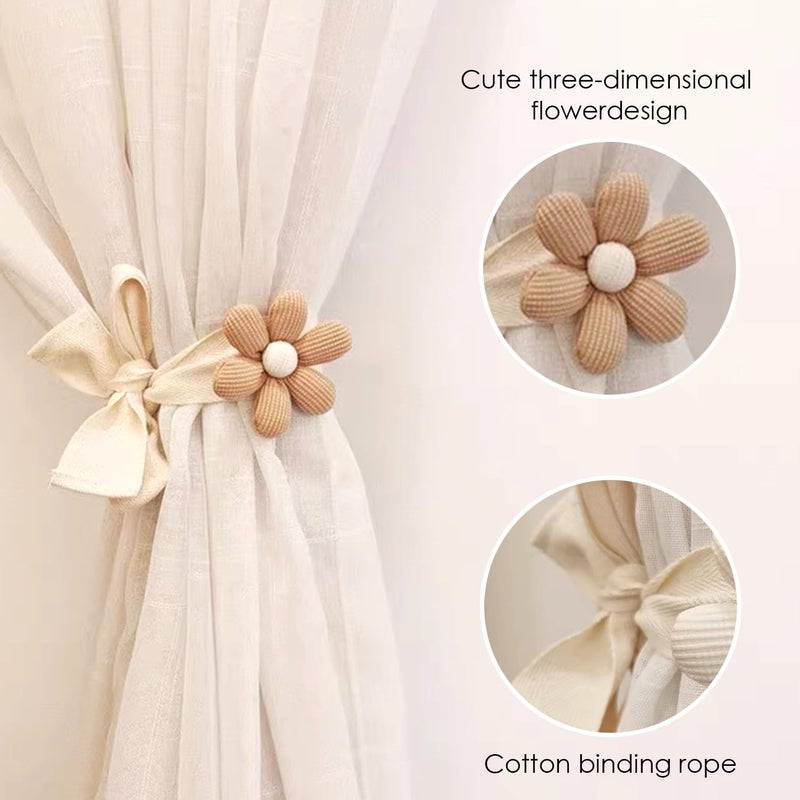 SRG 4PCS Curtain Tiebacks | Boho Flower Curtain Holdbacks | Simple Elegant Sunflower Curtain Holders | Boho Bedroom Decor（2Pcs Cream&2Pcs Khaki） - Image 2